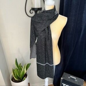 Furla Metallic Knit Scarf,‎ Wool, Black & Gray, Reversible,Designer Luxury, NWT